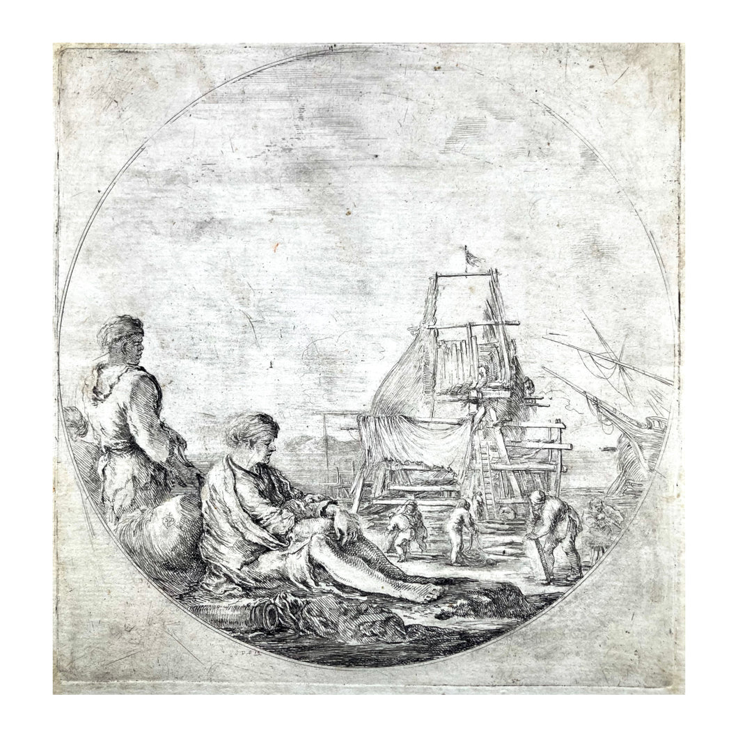 DELLA BELLA STEFANO, I marinai guardano il veliero in allestimento, 1660