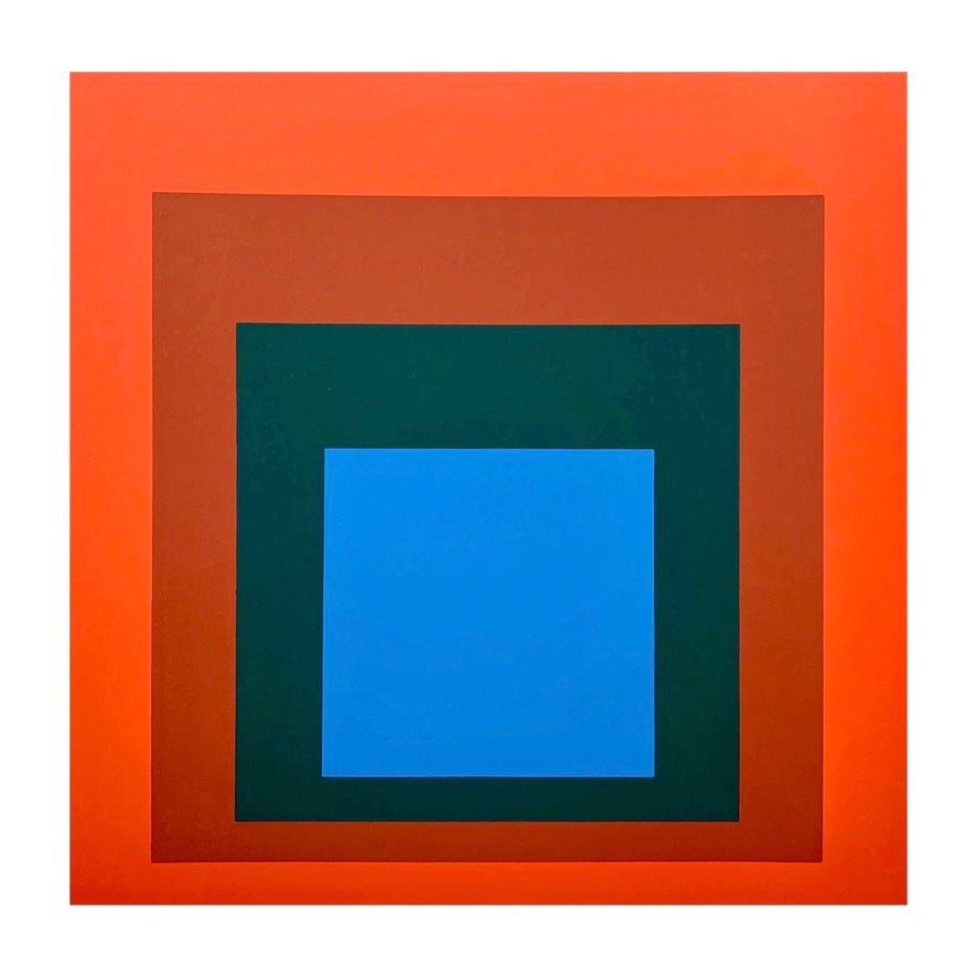 ALBERS JOSEF, Study to Homage to the Square n.3, blue + darkgreen with two reds, 1977