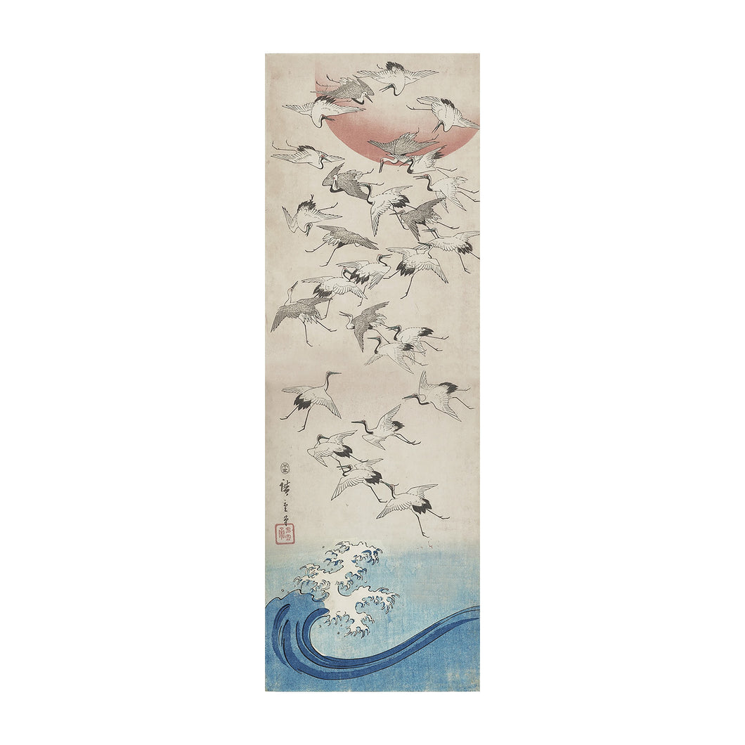 HIROSHIGE UTAGAWA I, Cranes Flying over Waves, Il volo delle gru sopra la grande onda
