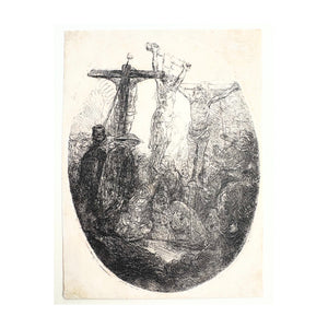 REMBRANDT HARMENSZOON VAN RIJN, Christ crucified between the two thieves: oval plate, 1648